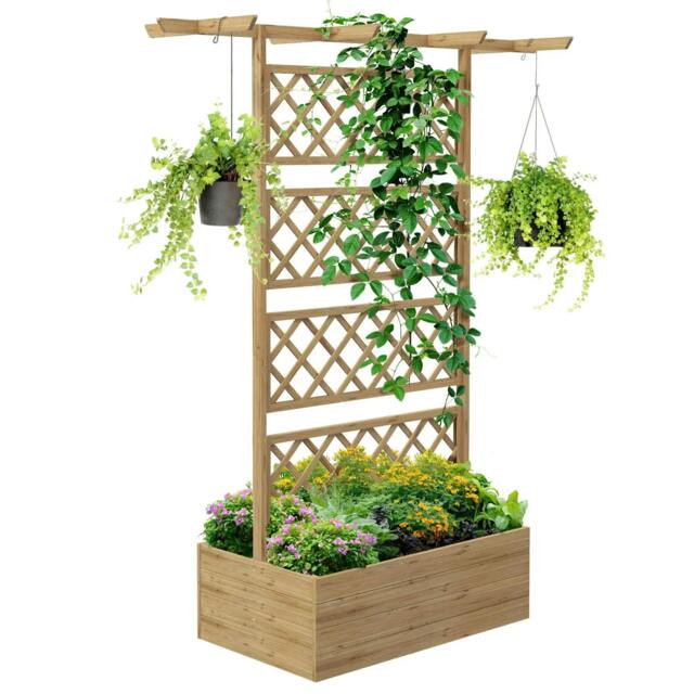 Rackhams Wooden Trellis Planter Box, Raised Garden Bed to Grow Vegetables, Herbs and Flowers, Natural Tone - image 1