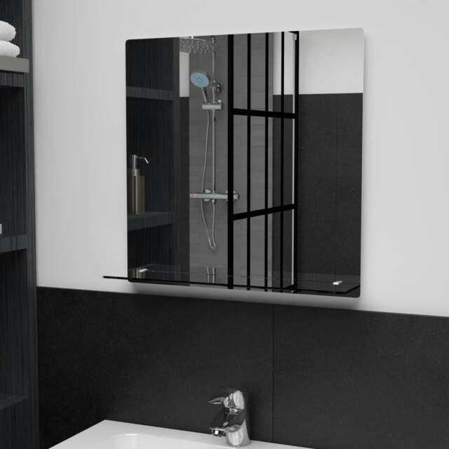 Rackhams Wall Mirror with Shelf 50x50 cm Tempered Glass