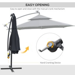 Rackhams 3(m) Cantilever Parasol Hanging Banana Umbrella w/ lights, Black - Brown - 3m - thumbnail 5