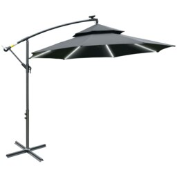 Rackhams 3(m) Cantilever Parasol Hanging Banana Umbrella w/ lights, Black - Brown - 3m - thumbnail 3