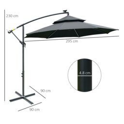 Rackhams 3(m) Cantilever Parasol Hanging Banana Umbrella w/ lights, Black - Brown - 3m - thumbnail 6