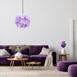 Rackhams Contemporary and Unique Large Lilac Real Feather Decorated Pendant Light Shade - thumbnail 3