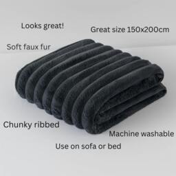 Rackhams Big Cord Teddy Charcoal Throw 150x200cm - thumbnail 3