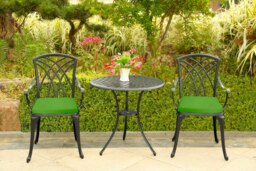 Rackhams OSHOWA Luxurious Garden and Patio Table and 2 Large Chairs with Armrests Cast Aluminium Bistro Set - Black with Green Cushions - thumbnail 6