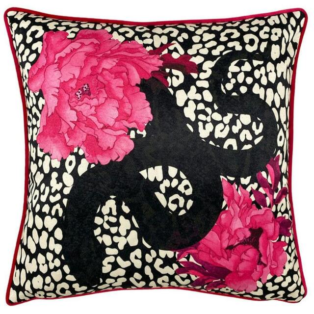 Rackhams Serpentine Animal Print Cushion Cover - Pink/Charcoal - One Size - Pink/Charcoal - 100% Polyester - image 1