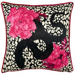 Rackhams Serpentine Animal Print Cushion Cover - Pink/Charcoal - One Size - Pink/Charcoal - 100% Polyester