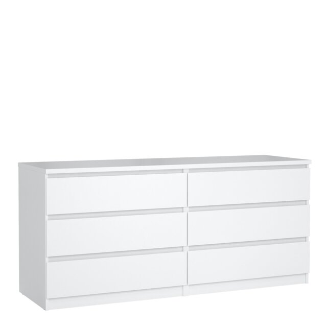 Rackhams Naia Wide Chest of 6 Drawers (3+3) in White High Gloss - White - High Gloss - Melamine - image 1