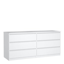 Rackhams Naia Wide Chest of 6 Drawers (3+3) in White High Gloss - White - High Gloss - Melamine