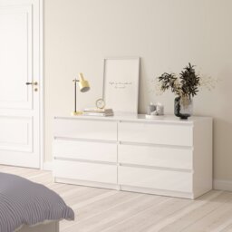 Rackhams Naia Wide Chest of 6 Drawers (3+3) in White High Gloss - White - High Gloss - Melamine - thumbnail 5