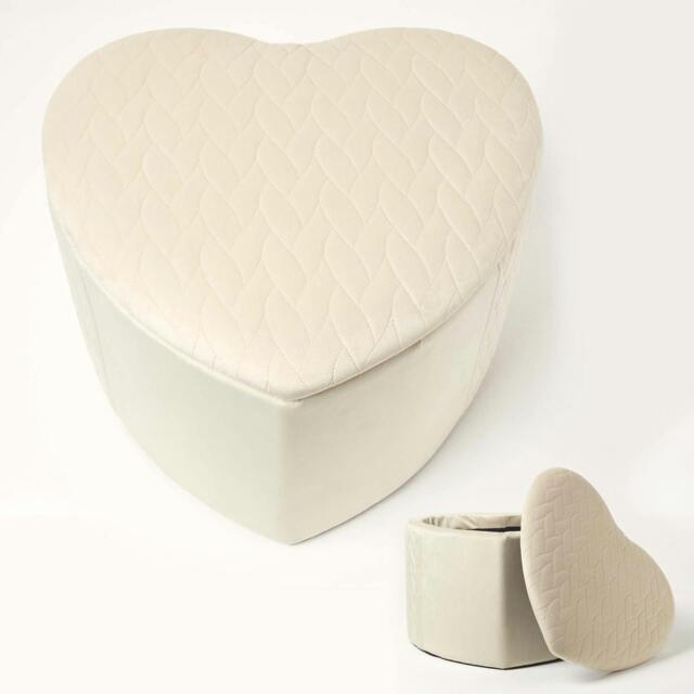 Rackhams Arundel Heart-Shaped Velvet Footstool with Storage - Cream - image 1