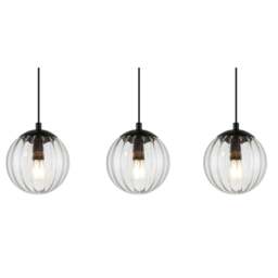 Rackhams Kingston 3 Light Ribbed Glass Pendant Light - Matt Black - Cluster - thumbnail 5