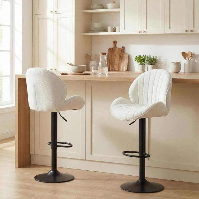 Rackhams Modern Bar Stools Set of 2, Swivel Counter Height Barstools - Cream - image 1