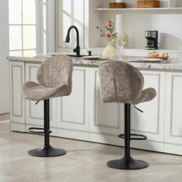 Rackhams Modern Bar Stools Set of 2, Swivel Counter Height Barstools - Cream - thumbnail 2