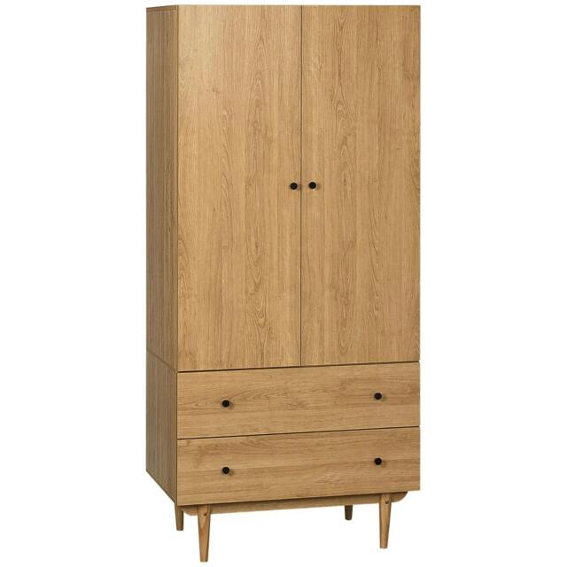 Rackhams Wardrobe with 2 Doors, 2 Drawers, Hanging Rail for Bedroom Clothes Storage Organiser, 80x52x180cm, Natural Tone - image 1