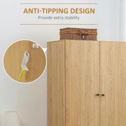 Rackhams Wardrobe with 2 Doors, 2 Drawers, Hanging Rail for Bedroom Clothes Storage Organiser, 80x52x180cm, Natural Tone - thumbnail 6