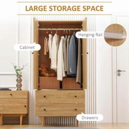 Rackhams Wardrobe with 2 Doors, 2 Drawers, Hanging Rail for Bedroom Clothes Storage Organiser, 80x52x180cm, Natural Tone - thumbnail 5