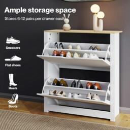 Rackhams Shoe Cabinet White Narrow Flip Drawers Adjustable Shelves Storage Cabinet - thumbnail 4