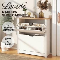 Rackhams Shoe Cabinet White Narrow Flip Drawers Adjustable Shelves Storage Cabinet - thumbnail 2
