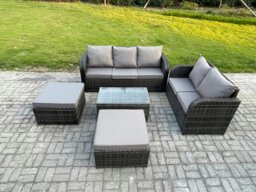 Rackhams 7 Seater Rattan Wicker Garden Furniture Patio Conservatory Sofa Set with Rectangular Coffee Table 3 Seater Sofa Love Sofa 2 Big Footstool - thumbnail 2