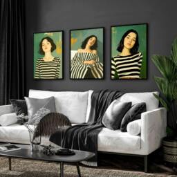 Rackhams Art Print For Living Room - Set of 3 Boho Women Wall art Prints - A4 8.27 x 11.69 in / 21 x 29.7 cm - Satin Photo paper 280 gsm - Oak Frame - thumbnail 1