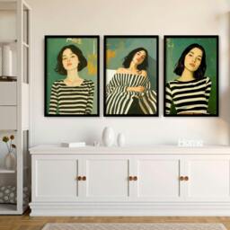 Rackhams Art Print For Living Room - Set of 3 Boho Women Wall art Prints - A4 8.27 x 11.69 in / 21 x 29.7 cm - Satin Photo paper 280 gsm - Oak Frame - thumbnail 2