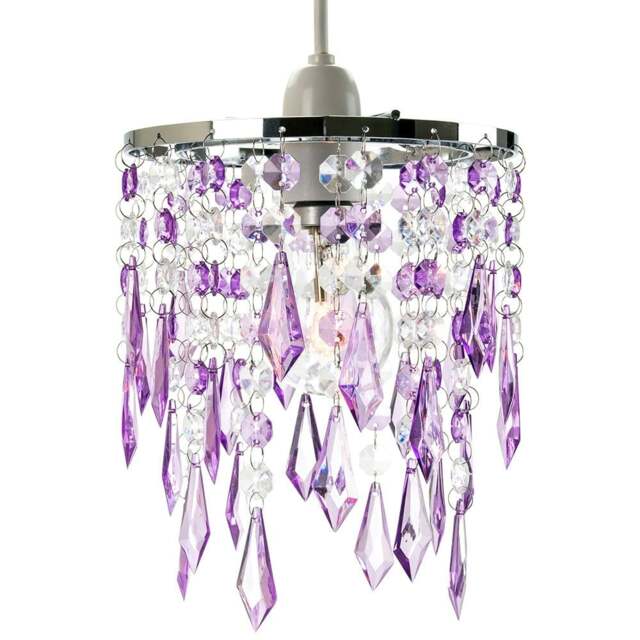 Rackhams Modern Waterfall Design Pendant Shade with Clear/Purple Acrylic Drops and Beads - image 1