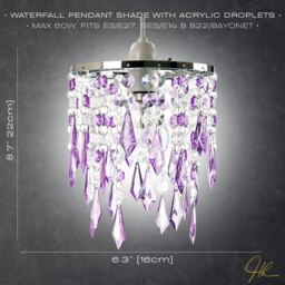 Rackhams Modern Waterfall Design Pendant Shade with Clear/Purple Acrylic Drops and Beads - thumbnail 5
