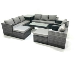 Rackhams Rattan Garden Furniture Sofa Set with Coffee table Armchair Side Table 2 Big Footstools Dark Grey Mixed - thumbnail 2
