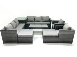 Rackhams Rattan Garden Furniture Sofa Set with Coffee table Armchair Side Table 2 Big Footstools Dark Grey Mixed - thumbnail 1