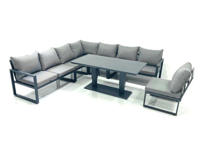 Rackhams 8 Seater Outdoor Aluminum Garden Furniture Set Corner Sofa Rising Lifting Dining Table Sets Dark Grey