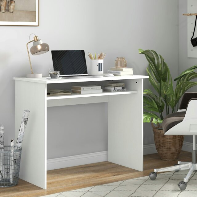 Rackhams Computer Desk Writing Table Study Workstation Storage - White - image 1