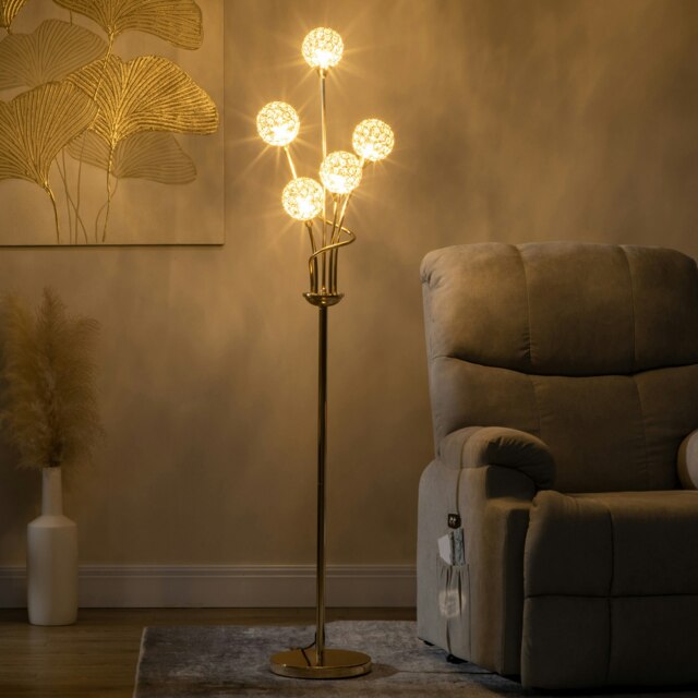 Rackhams Modern Floor Lamp with K9 Crystal Shade, 5 Light, Gold - image 1