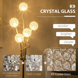 Rackhams Modern Floor Lamp with K9 Crystal Shade, 5 Light, Gold - thumbnail 4