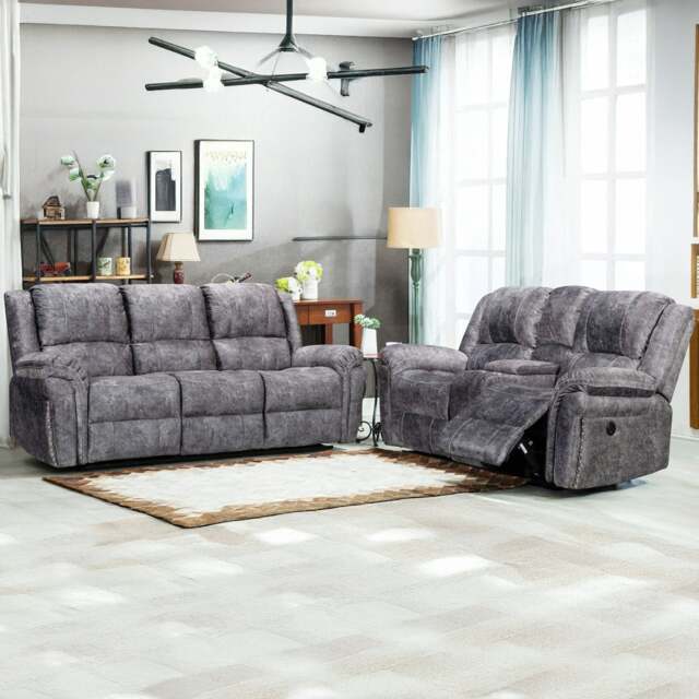 Rackhams Galaxy Plush Velvet Grey Electric Reclining Sofa Suite - image 1
