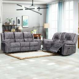 Rackhams Galaxy Plush Velvet Grey Electric Reclining Sofa Suite - thumbnail 1