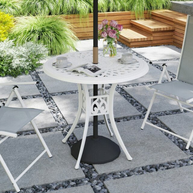 Rackhams 78 cm Round Garden Dining Table with Parasol Hole, White - White - Cast Aluminium - 78cm x 78cm x 74cm - image 1