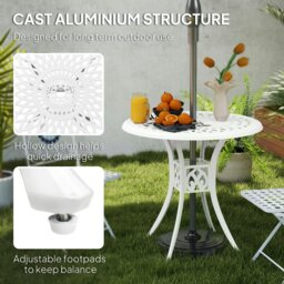 Rackhams 78 cm Round Garden Dining Table with Parasol Hole, White - White - Cast Aluminium - 78cm x 78cm x 74cm - thumbnail 3
