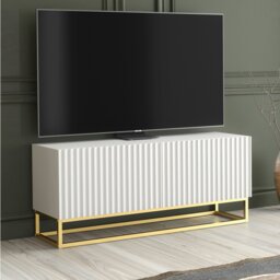 Rackhams Modern Black TV Unit with Gold Base 100cm – Fluted Fronts & Push-Down Doors - 100 cm - 1 -  MDF/Chipboard