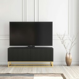Rackhams Modern Black TV Unit with Gold Base 100cm – Fluted Fronts & Push-Down Doors - 100 cm - 1 -  MDF/Chipboard - thumbnail 6