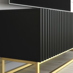 Rackhams Modern Black TV Unit with Gold Base 100cm – Fluted Fronts & Push-Down Doors - 100 cm - 1 -  MDF/Chipboard - thumbnail 5