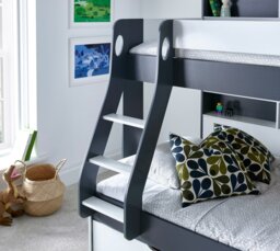 Rackhams Oliver Grey and White Triple Sleeper Storage Bunk Bed With Drawer And Mattress Options - Single / Small Double Bunk (No Drawer) With Spring Mattresses - thumbnail 6