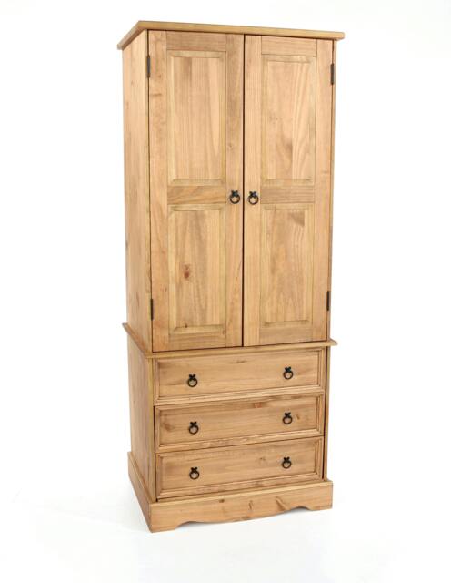 Rackhams Corona 2 Door & 3 Drawer Wardrobe, Waxed Finish - Brown