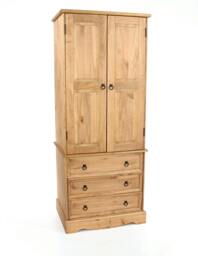 Rackhams Corona 2 Door & 3 Drawer Wardrobe, Waxed Finish - Brown - thumbnail 1