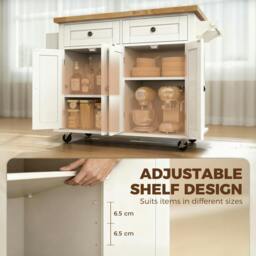 Rackhams Kitchen Island on Wheels with Rubber Wood Top, Drawers, Cream White - thumbnail 5