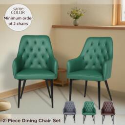 Rackhams Dining Chairs Set of 2, PVC Leather Upholstered Kitchen Chair, Accent Armchair with Metal Frame-Dining Room, Living Room, Restaurants - Brown - thumbnail 3