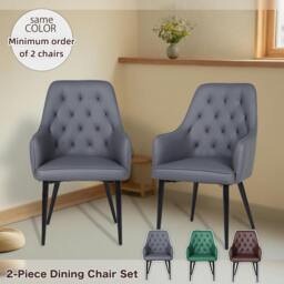 Rackhams Dining Chairs Set of 2, PVC Leather Upholstered Kitchen Chair, Accent Armchair with Metal Frame-Dining Room, Living Room, Restaurants - Brown - thumbnail 2