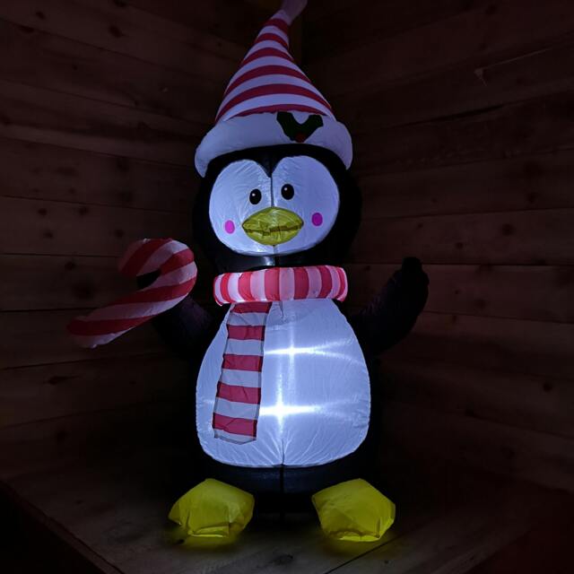Rackhams 4ft (120cm) LED Christmas Inflatables Outdoor Penguin With Candy Cane Decorations - image 1