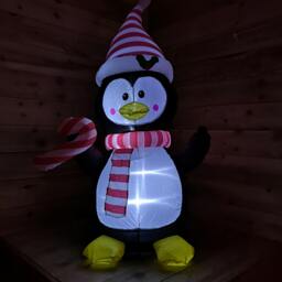 Rackhams 4ft (120cm) LED Christmas Inflatables Outdoor Penguin With Candy Cane Decorations