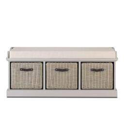 Rackhams Tetbury Bench with 3 Brown Rattan Storage Baskets and Cushion Seat - White - thumbnail 4