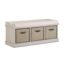 Rackhams Tetbury Bench with 3 Brown Rattan Storage Baskets and Cushion Seat - White - thumbnail 5